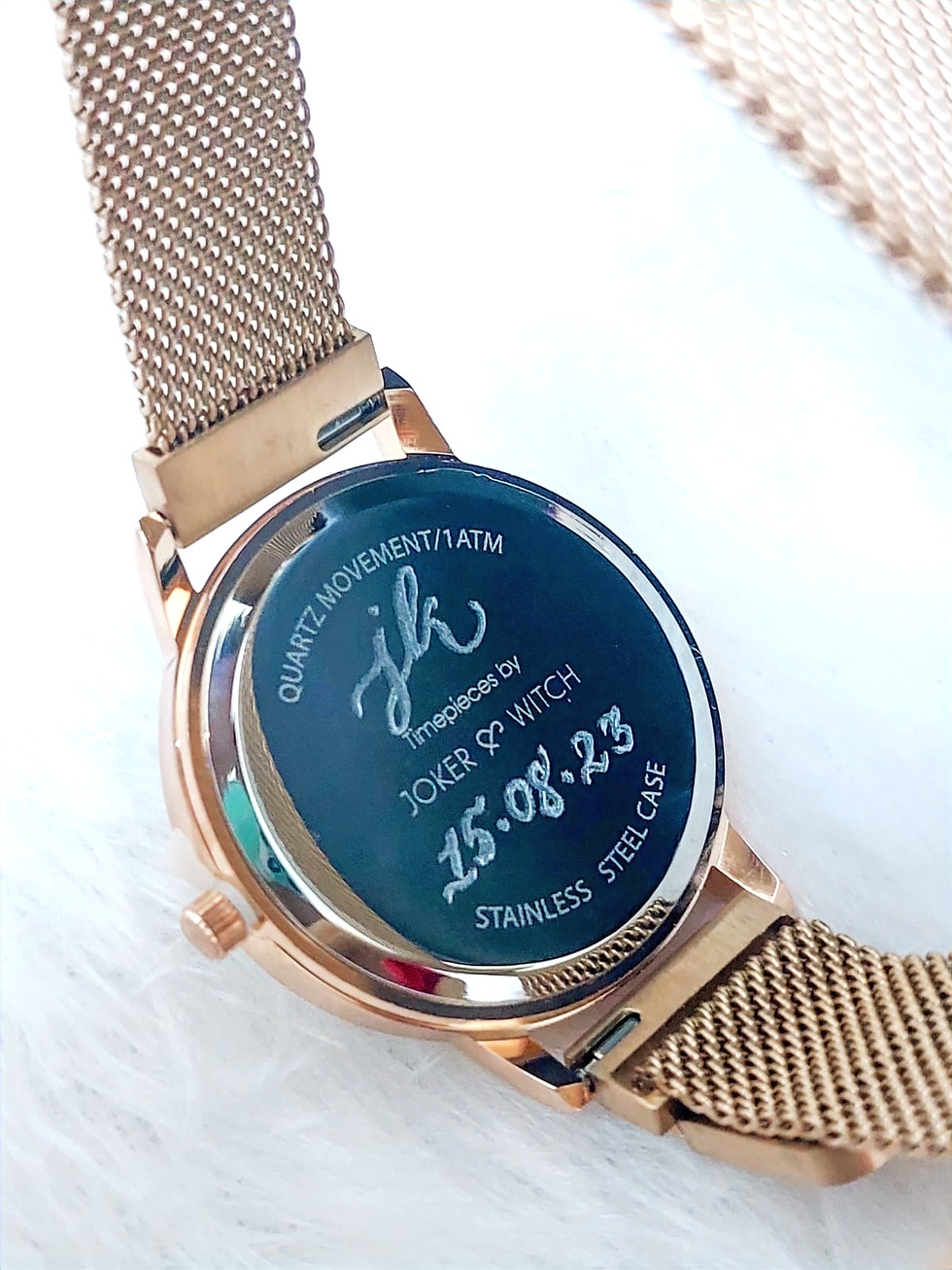 Custom engraved watch with initials and wedding date for couples