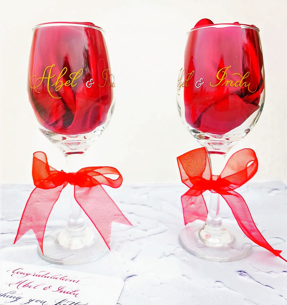 Custom engraved wine glasses with names, ideal couple gift for weddings and romantic celebrations