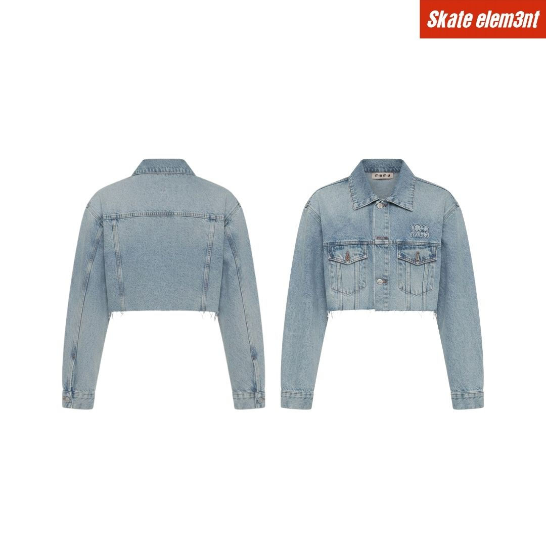 JCKT MIU 'CROP FRAYED DNM'