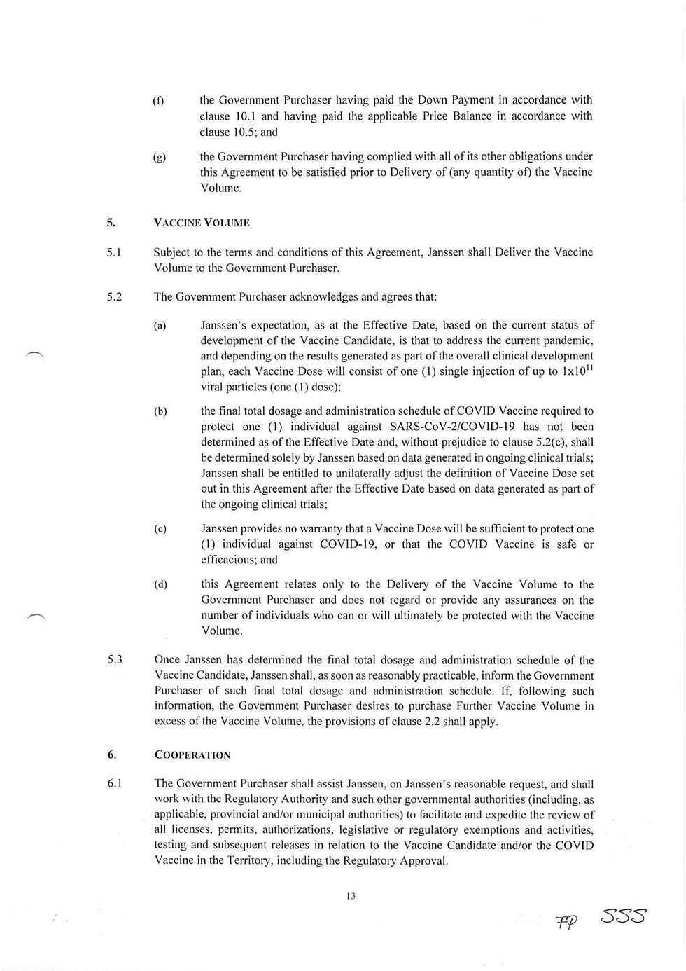 Janssen - 5.2 The Government Purchaser acknowledges and agrees that…