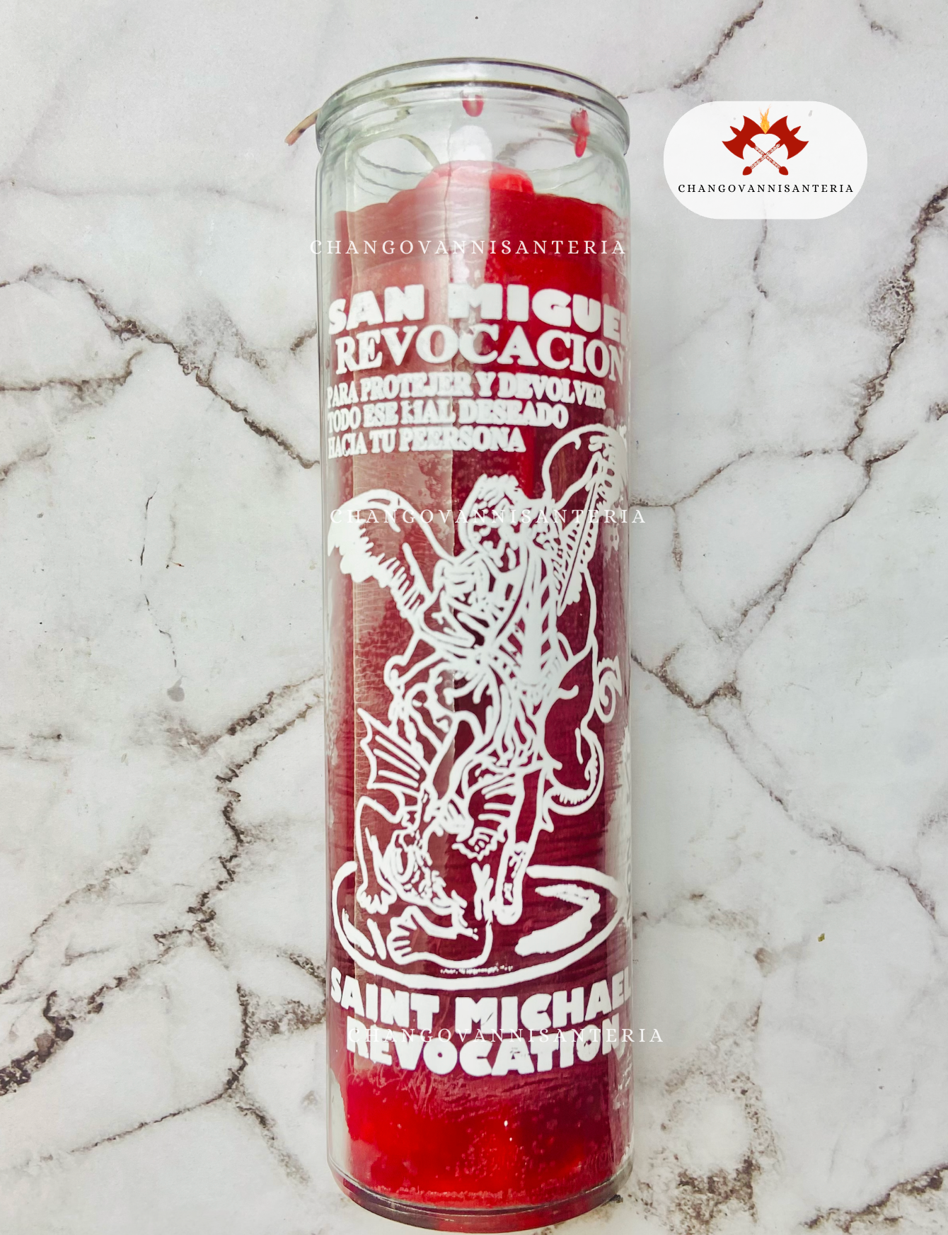 St.Michael Glass Candle Red/Vela Roja Vidrio San Miguel