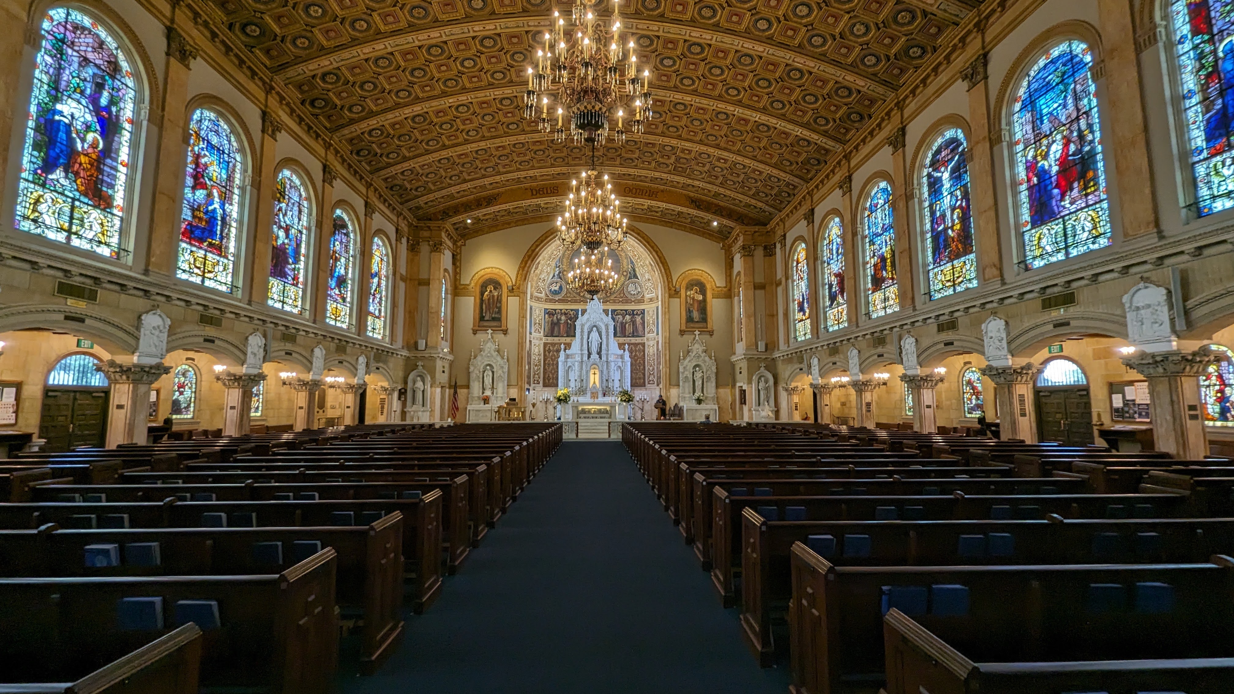 Sanctuary interior with discreetly integrated speakers