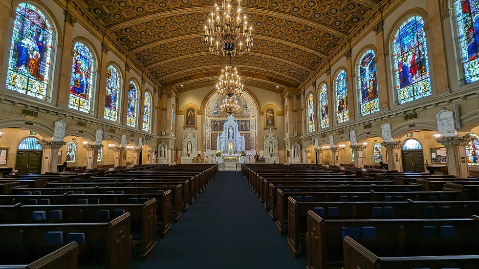 Sanctuary interior with discreetly integrated speakers