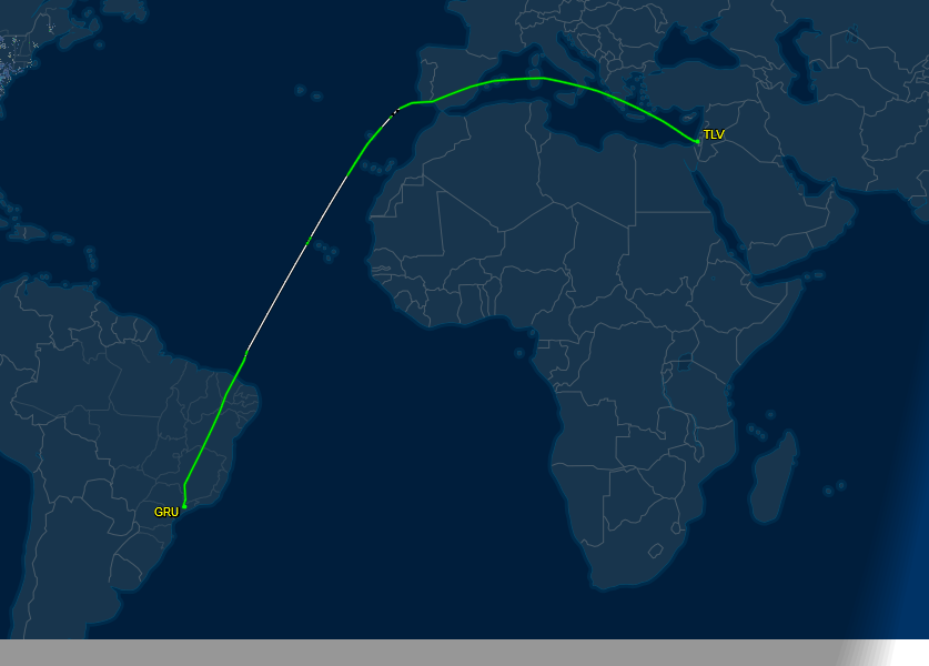 Actual track flown LATAM from Sao Paulo to Tel Aviv