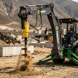 Piloteadora hidráulica para excavadora trabajando en obra en Monterrey