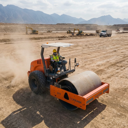 vibrocompactador compactando base hidráulica