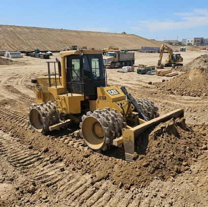 Pata de cabra en renta realizando compactación de suelo en obra en Monterrey