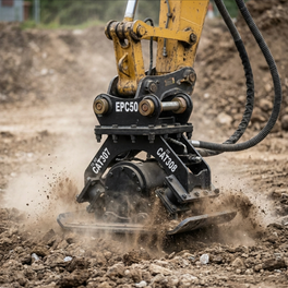 plancha vibratoria para excavadora compactando suelo en Monterrey en obra
