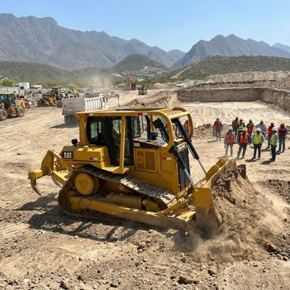 Bulldozer D6 en renta en Monterrey trabajando en nivelación de terreno en obra