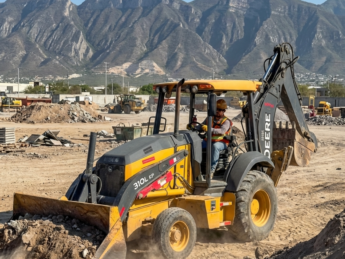 Retroexcavadora en renta en Apodaca trabajando en obra