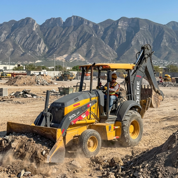 Retroexcavadora en renta en Monterrey trabajando en obra de construcción