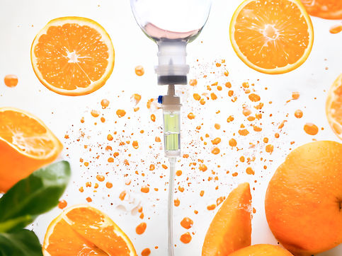 Vitamin c set iv drip orange fruit therapy infusion treatment concept.doctor use treatment