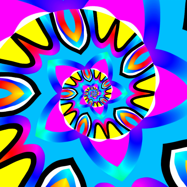Activo digital animado (GIF) de la coleccion NFT 'Polymita picta' de Axel Doyel Studio. Esta pieza de arte ambiental organiza corolas en magenta y coronas en amarillo solar sobre un fondo azul cian en espiral logaritmica. Utiliza la vulnerabilidad del caracol terrestre cubano como metafora sobre la fragilidad de la biodiversidad global frente a especies amenazadas de mayor escala como elefantes o ballenas. Funciona como un token inmutable en la Web3 diseñado para concienciar sobre la proteccion de ecosistemas, frenar la deforestacion y denunciar el trafico ilegal de conchas.