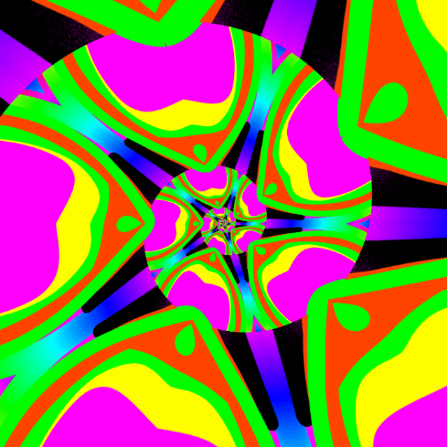 Obra cinético-digital perteneciente a la coleccion 'Polymita Picta' de Axel Doyel Studio. Mediante una espiral logarítmica de alta saturación en magenta neon, verde lima y amarillo solar, esta pieza explora la variación cromática única del caracol Polymita picta. Funciona como un archivo digital inmutable en la Web3 diseñado como herramienta de artivismo ambiental contra la extinción de especies, la deforestación y el comercio ilegal de fauna silvestre.