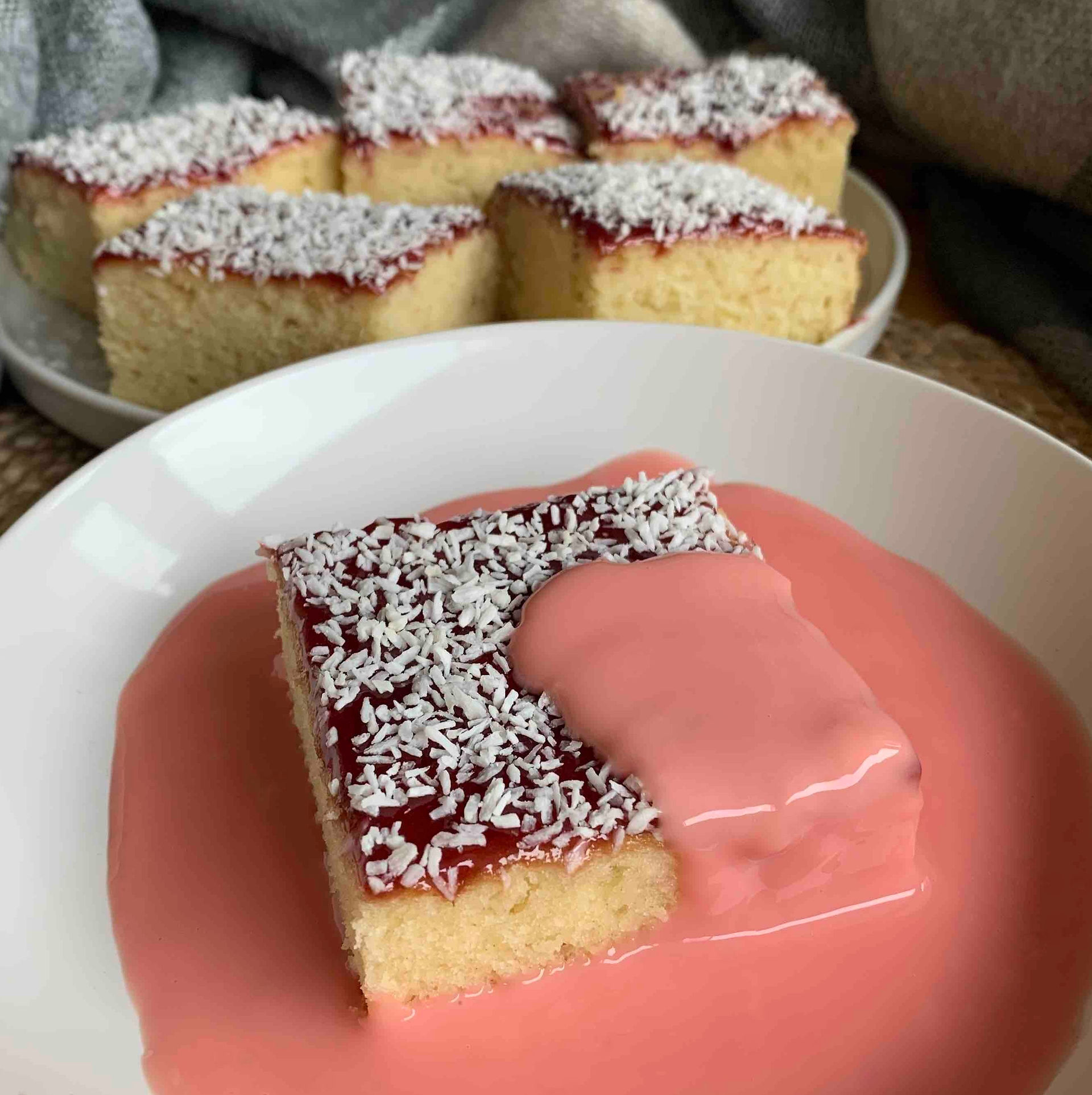 Jam & Coconut Sponge With Pink Custard