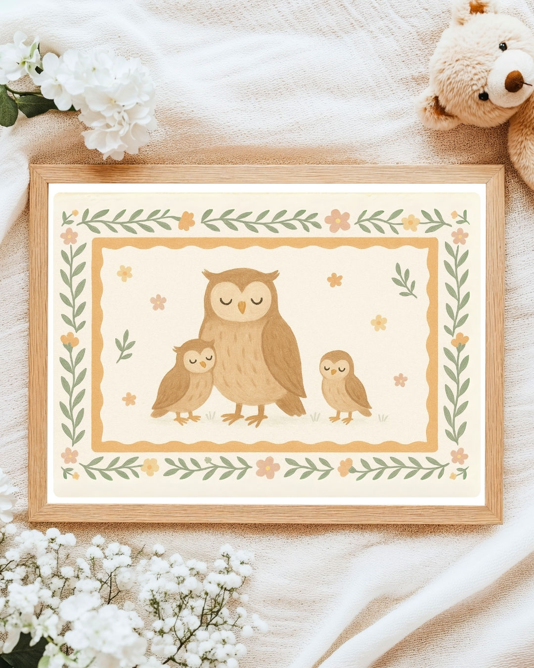 Owl Family Print – Woodland Wall Art for Kids