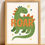 Thumbnail: Cute Green Dinosaur "ROAR" Wall Art Print