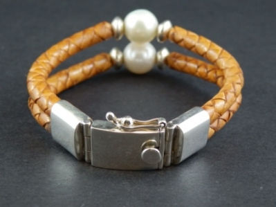 Thumbnail: Double White Fresh Water Pearl Bracelet