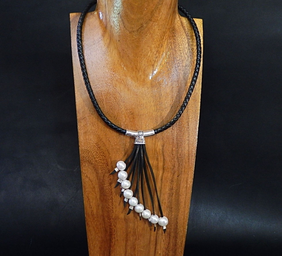 Thumbnail: Fan Shaped Necklace With 9 Fresh Water Pearls