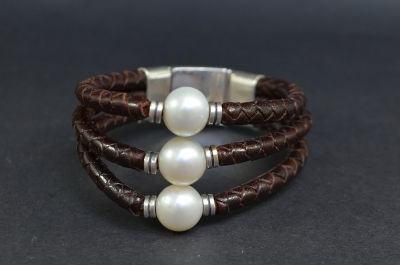 Thumbnail: Triple Pearl Sterling Silver Bracelet