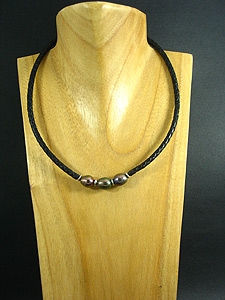 Thumbnail: 3 Black Fresh Water Pearl Necklace