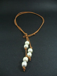 Thumbnail: Lace Slip Knot with 6 White Fresh Water Pearl