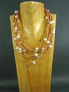 Thumbnail: 33 White Fresh Water Pearl Necklace