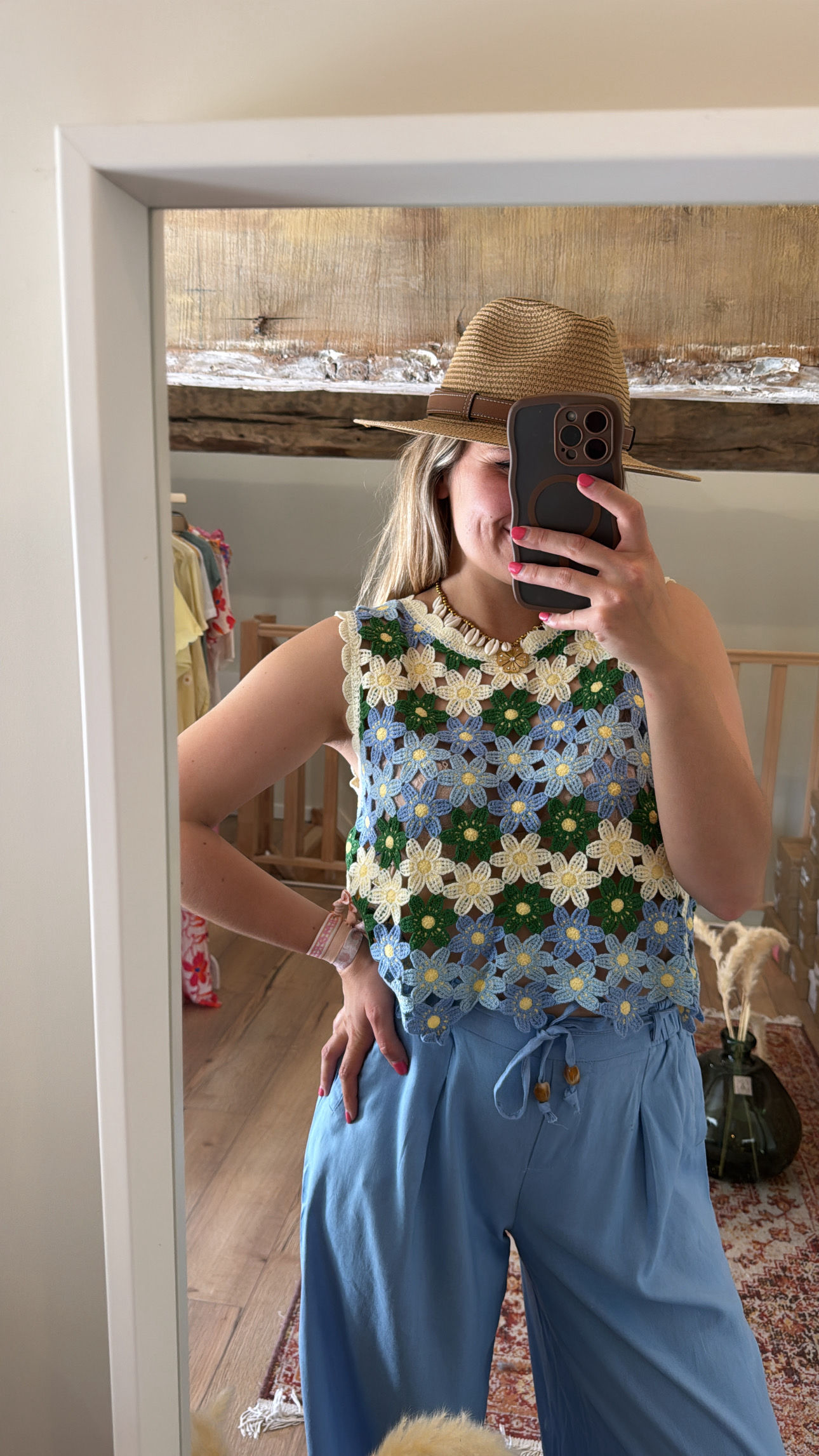 Top macramé Elio bleu 