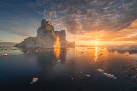 golden sunset in greenland, disco bay.