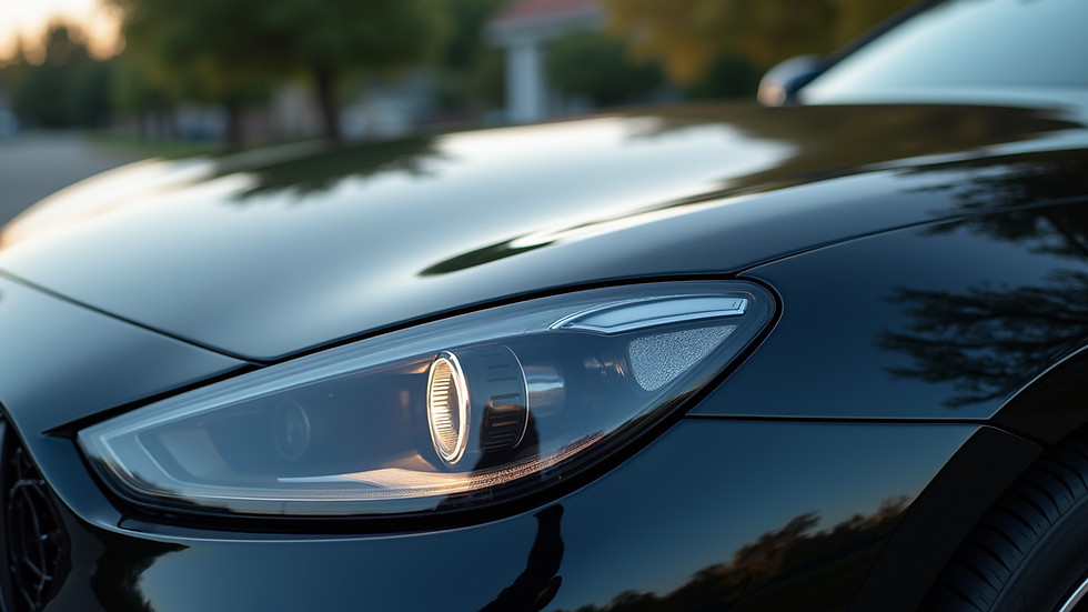 Close-up view of a shiny car hood with ceramic coating applied