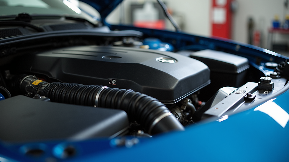 High angle view of a clean engine bay after detailing
