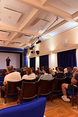 photo from short film showcase at the malt cinema, lymington, with the audience and Q&A on stage