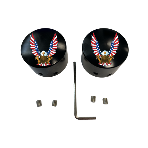 American Flag Eagle Front Axle Cap Nut Covers. Black in Color. Fits