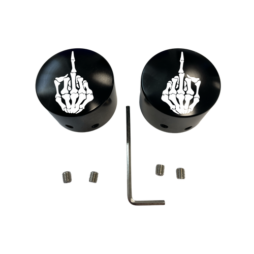 Flip Off Front Axle Cap Nut Covers. Black in Color. Fits Harley
