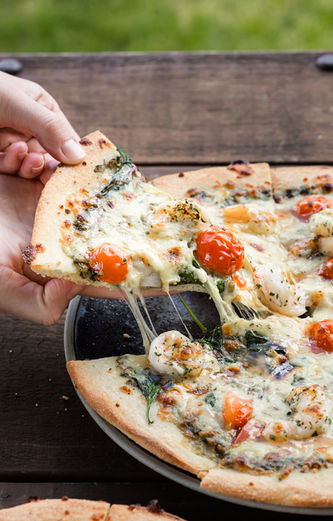 Pizza cheese pull.