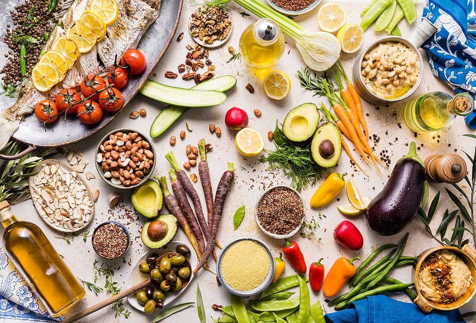Heart-healthy ingredients flatlay by Hamilton photographer Lucie Smeriglio, featuring Mediterranean-inspired elements.
