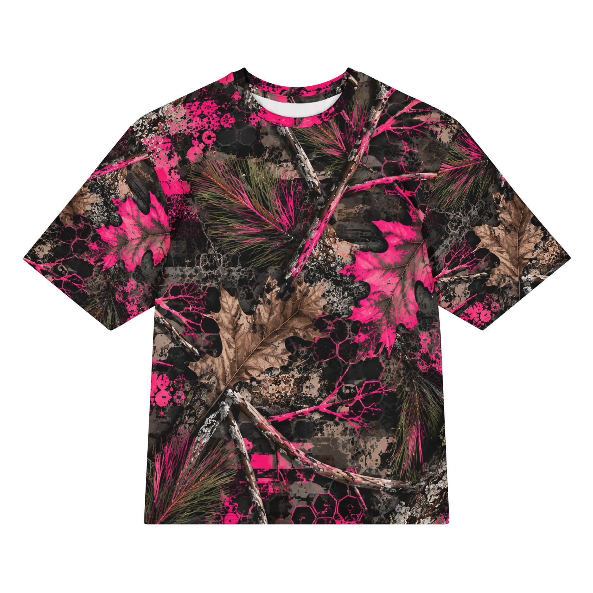 Women's Neon Pink Tech Camo Oversized T-Shirt