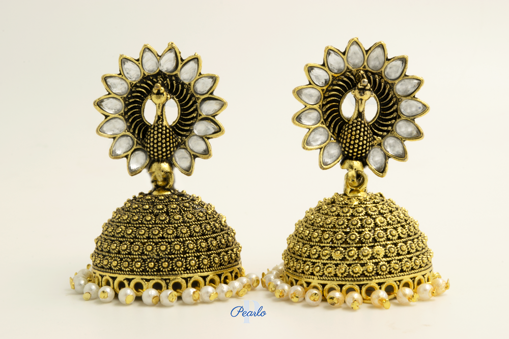 Dual toned peacock  jhumka earrings