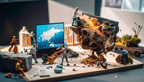 Firefly_miniature artists and designers working on a design project. huge screen, artists
