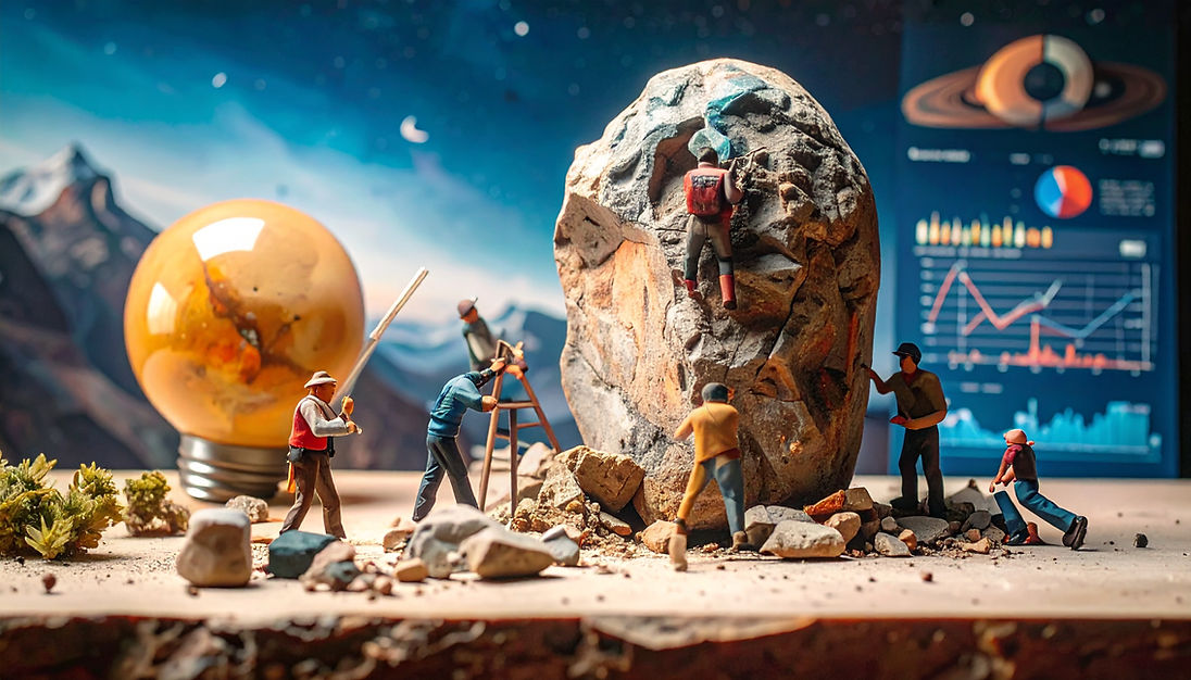 Firefly_miniature artists, painters, designers creating a product out of a rock, carving a