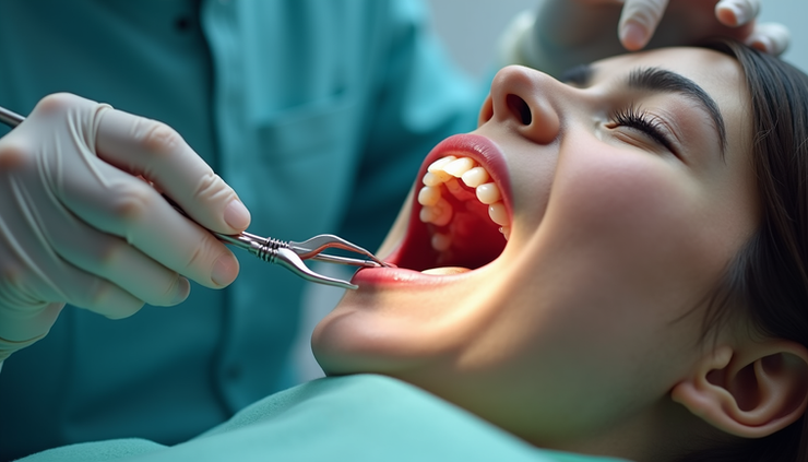 Eye-level view of dental professional performing deep cleaning on patient's gums