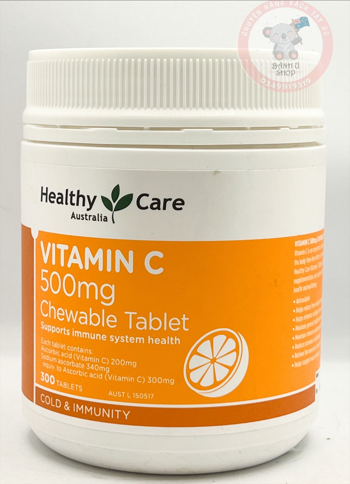 Kẹo ngậm Vitamin C 500mg Healthy Care Chewable của Úc 300 viên