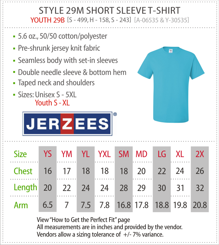 Jerzees Youth Size Chart