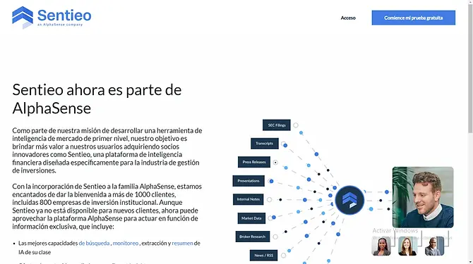 Vista de Sentieo, herramienta de análisis financiero con búsqueda inteligente