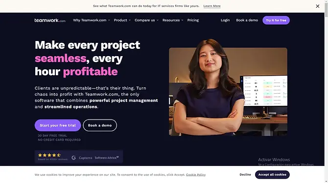 Inicio de Teamwork, herramienta de gestión de proyectos colaborativos