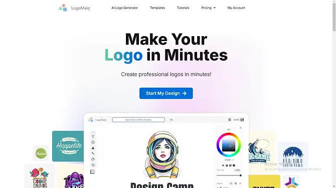 Página principal de LogoMakr, herramienta fácil para crear logotipos personalizados