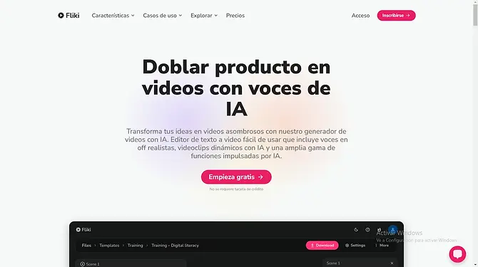 Captura de Fliki, herramienta para convertir texto a video y audio con IA