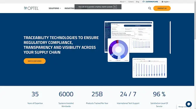 Página principal de Optel Vision AI, plataforma de inspección y visión industrial con inteligencia artificial
