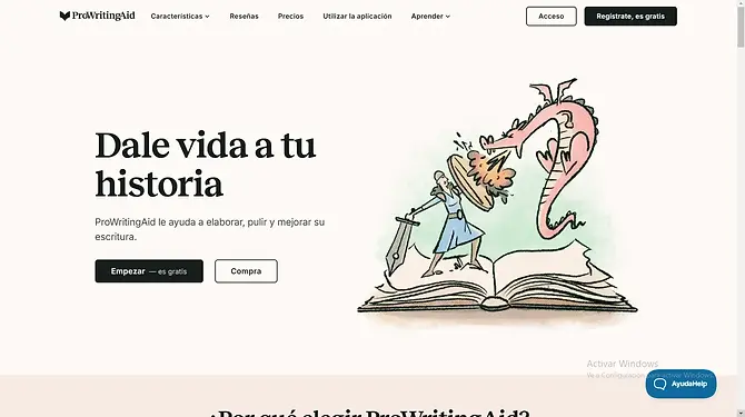 Captura de ProWritingAid, asistente de escritura y análisis gramatical con funciones de IA