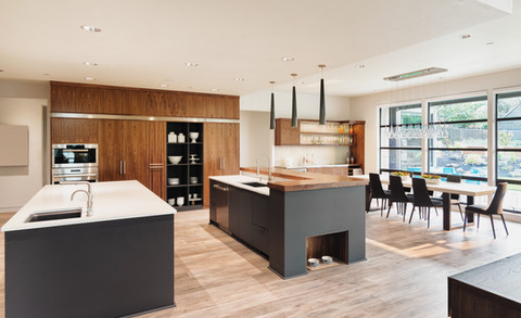 Luxurious modern kitchen connected to a dining area